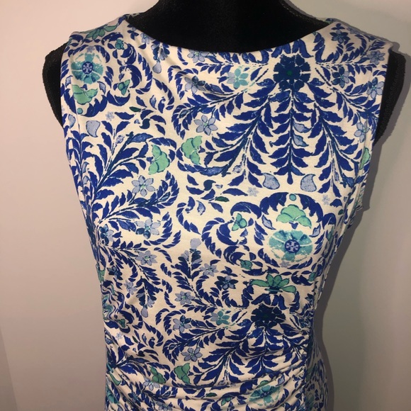 Tory Burch Akira Silk Floral Logo Ruched Dress L - Picture 6 of 11